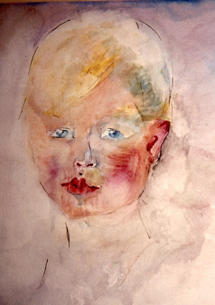 Gesicht eines Kindes, Aquarell und Tusche, ca. 1940